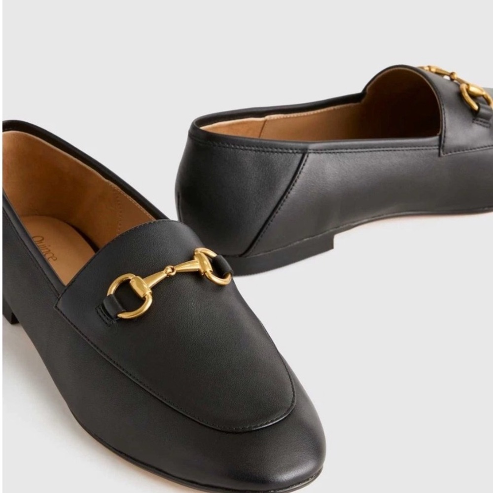 Quince Black Leather Loafers with Gold Horsebit